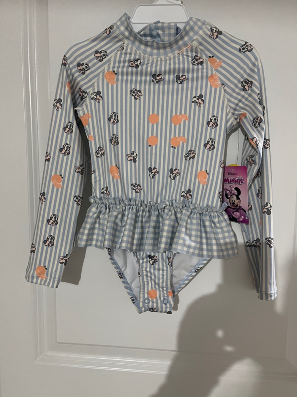 Disney Minnie Mouse Light Blue & Peach Striped Long-Sleeve Rashguard